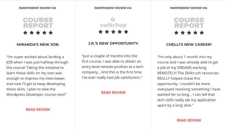 Skillcrush proof of credibility in third-party reviews