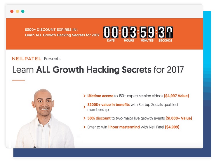 example of scarcity is the use of a countdown timer like in the example with Neil Patel