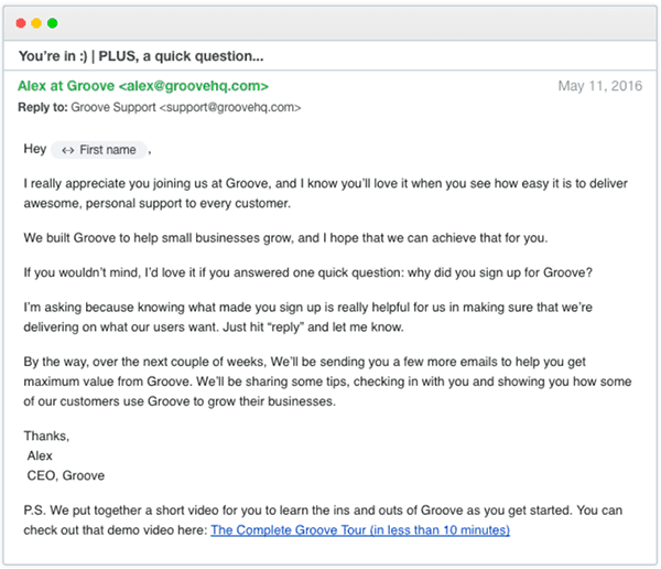example email from Groove famously got a 41% response rate