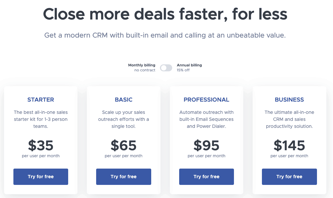 close.com pricing