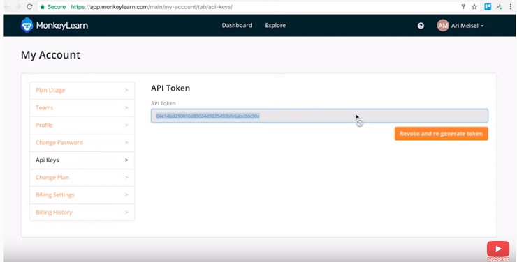 API Token in your MonkeyLearn account
