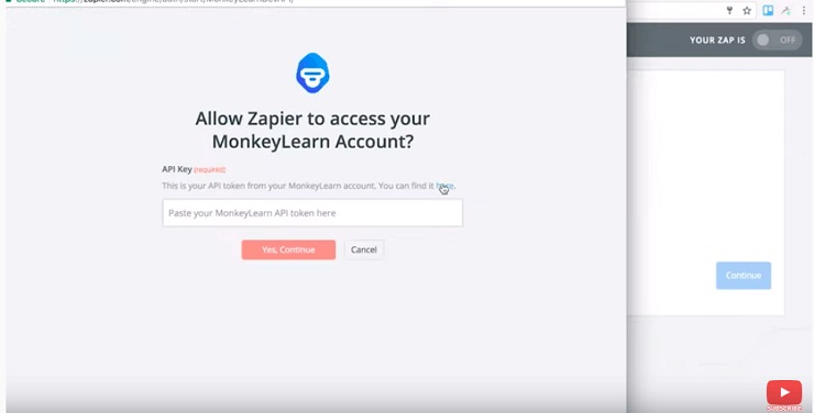 Connect Zapier to MonkeyLearn