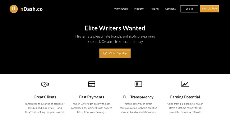 Content Platform for Top Freelance Writers nDash co