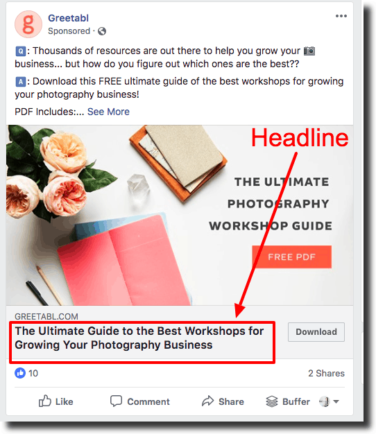 example of a headline in a Facebook ad for Greetabl