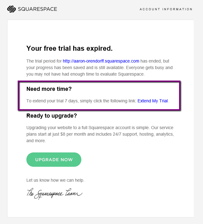 squarespace Limited Time Offer Email