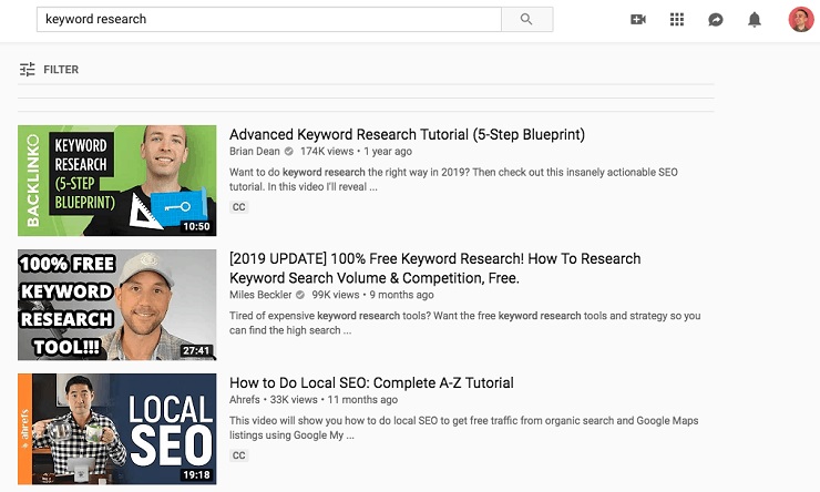 Keyword Research on YouTube