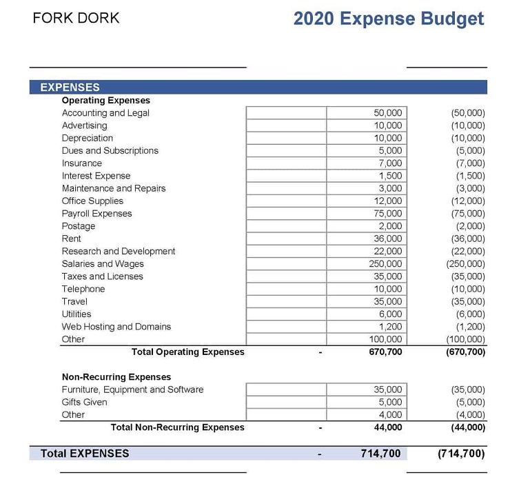2020 expense budget