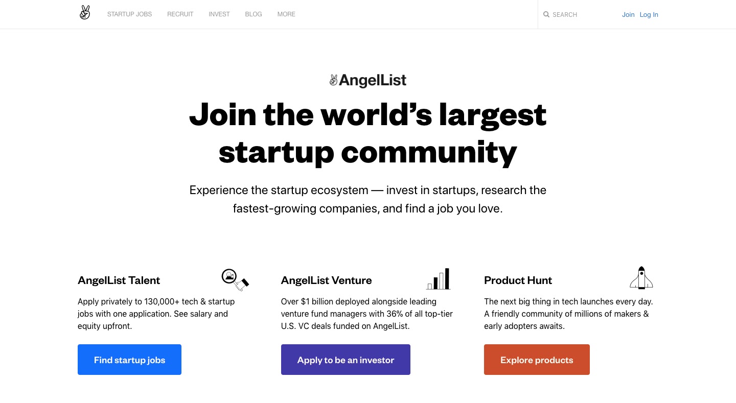 Job search venture investing new tech products AngelList