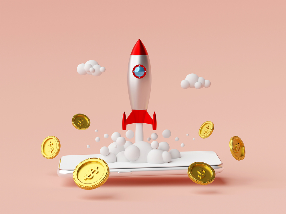 Rocket launching with money around it
