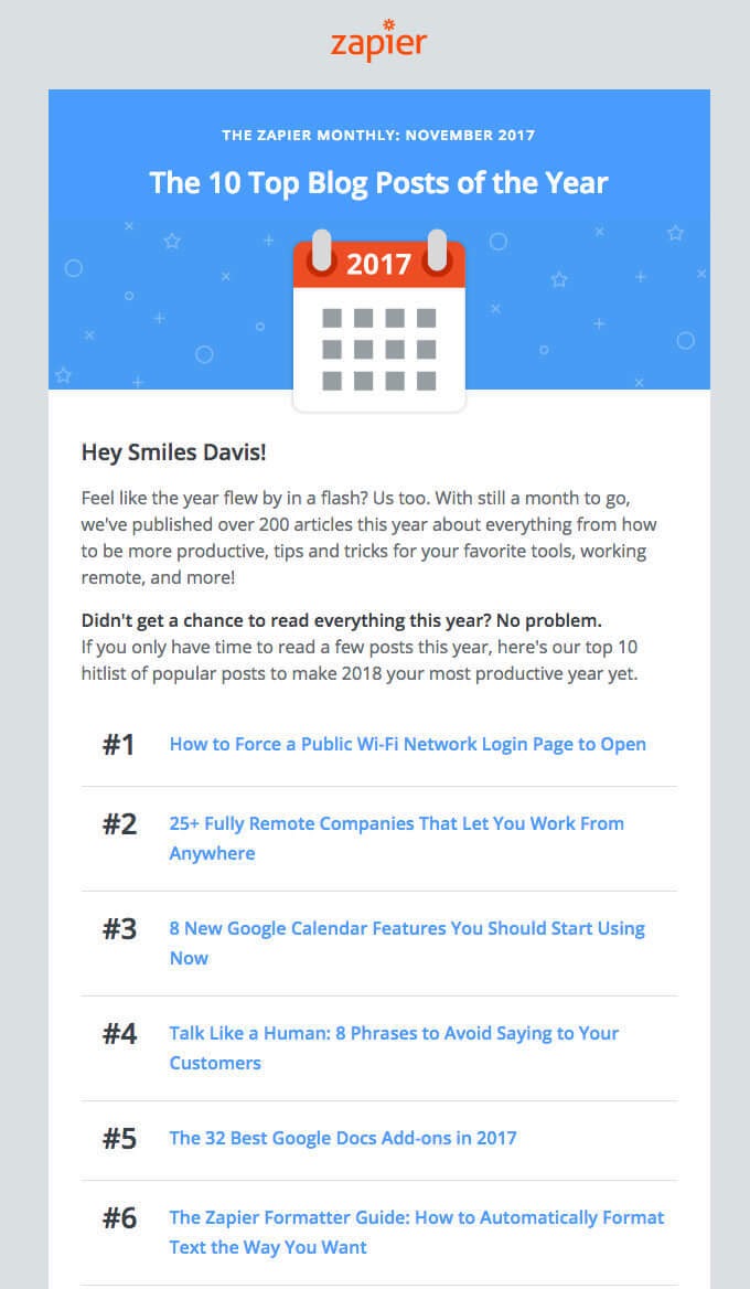Zapier Email Newsletter Example