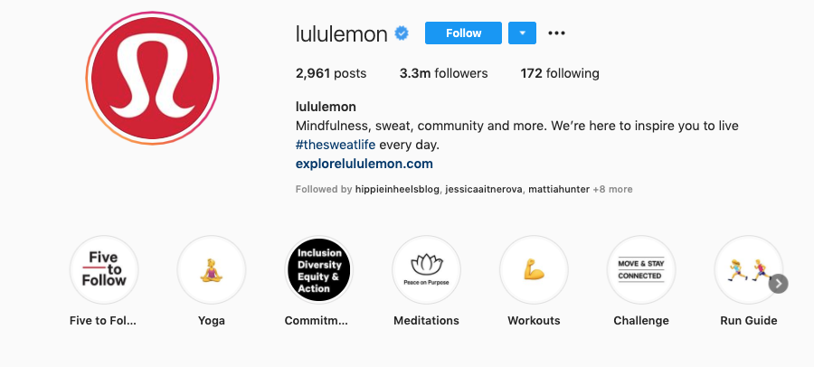 Instagram grow followers LuluLemon highlights stories