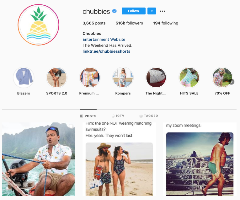 Instagram how to get followers Chubbies example humour