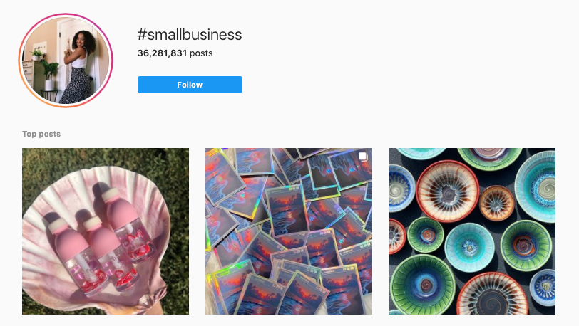 Small business hashtag example Instagram