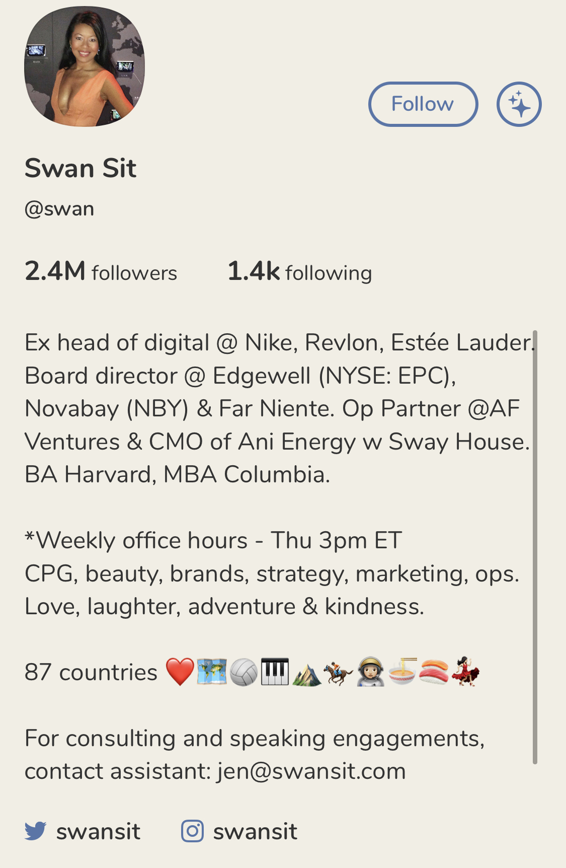 swan sit clubhouse profile example
