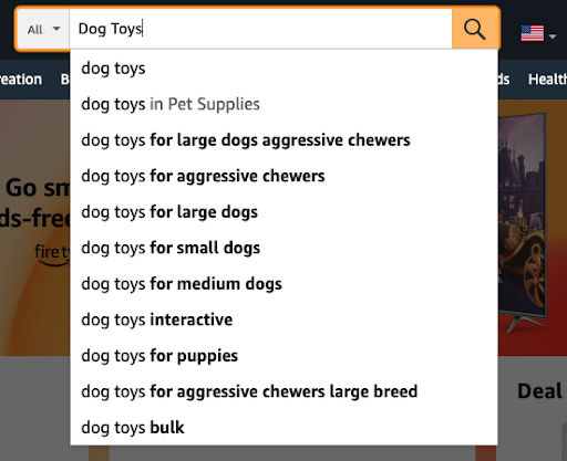 Amazon search bar for dog toys