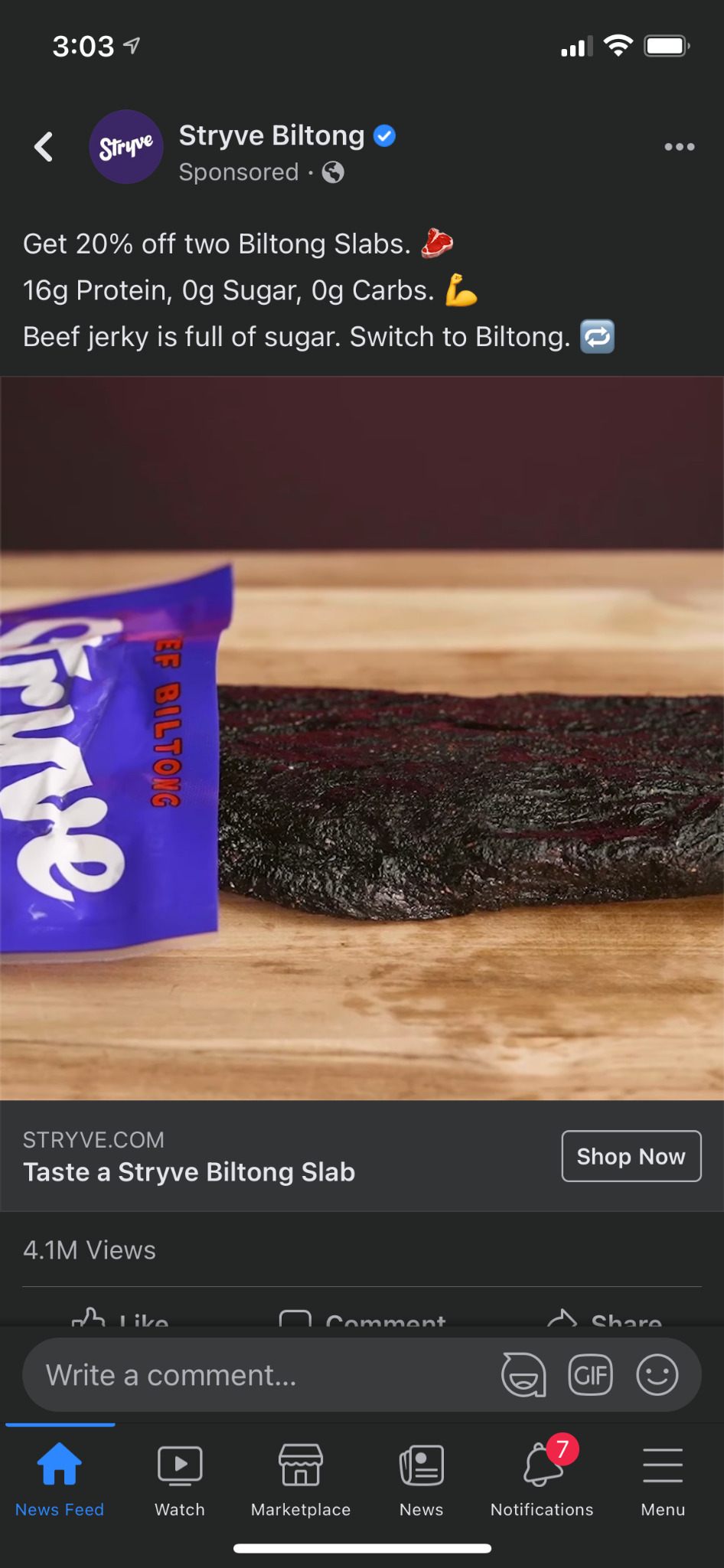 Stryve beef jerky ad example 
