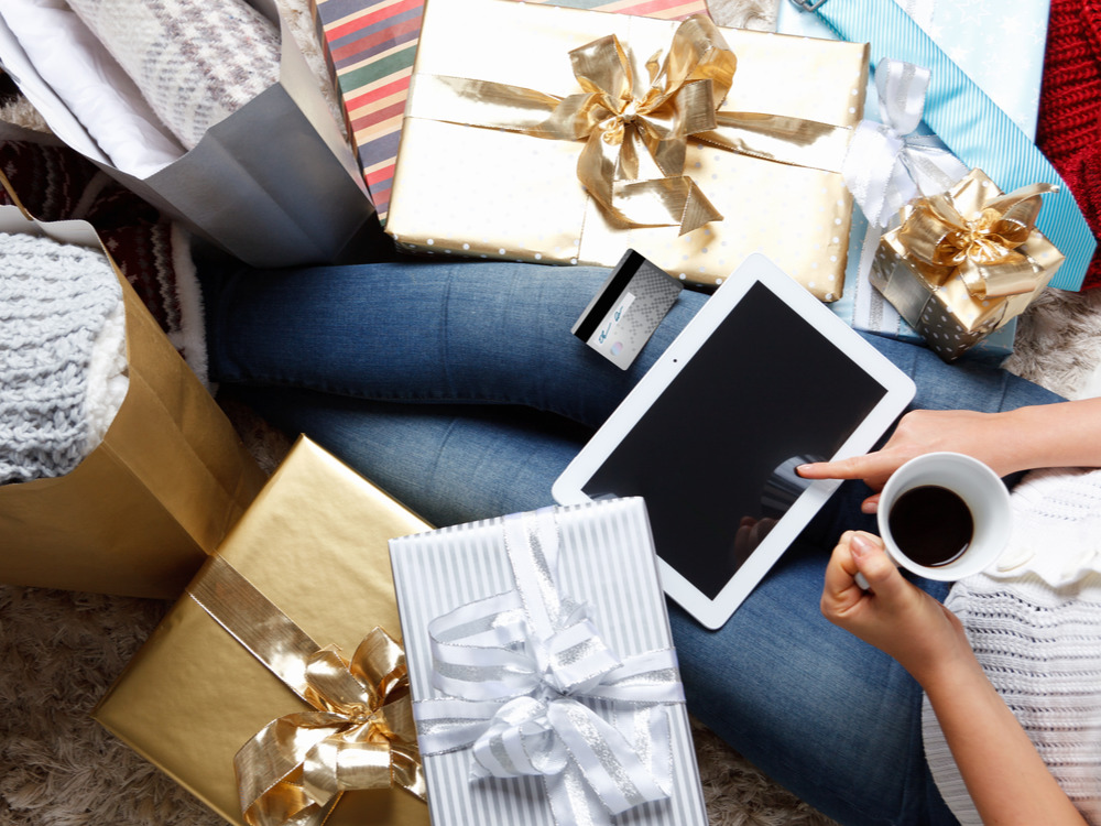 Holiday shopping rush buying gifts online