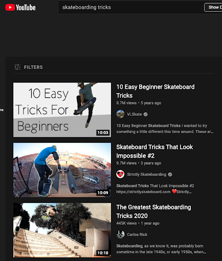 Skateboard tricks youtube search