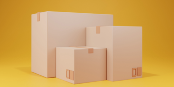 Amazon boxes against a yellow backdrop graphic