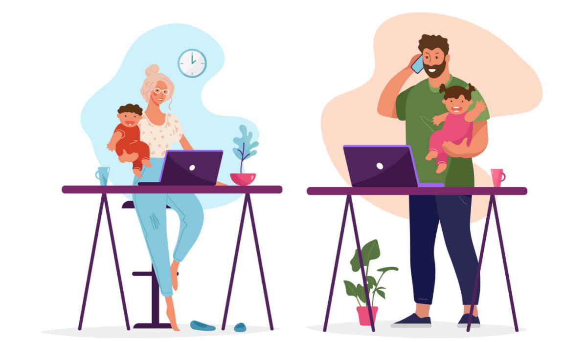 Illustration of parents balancing work and family