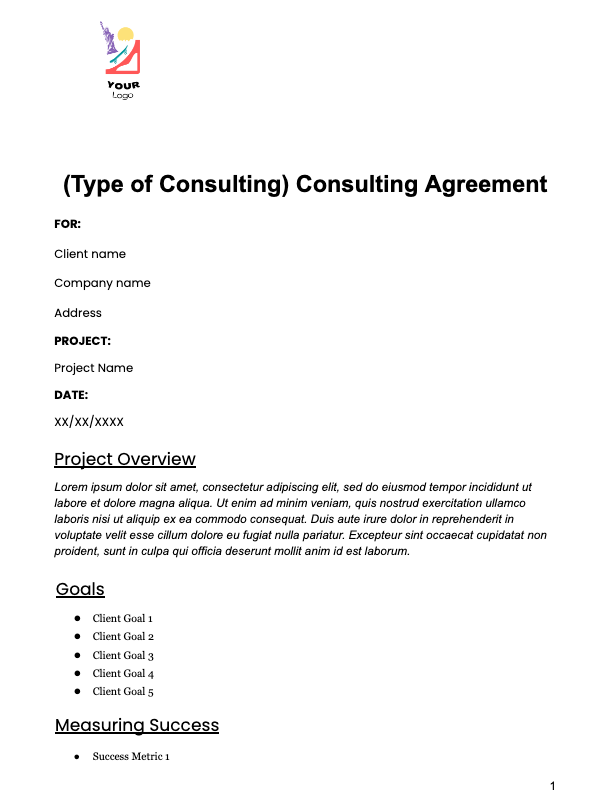 Consulting contract template screenshot