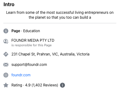 Foundr facebook business page about