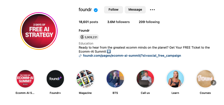Foundr instagram bio